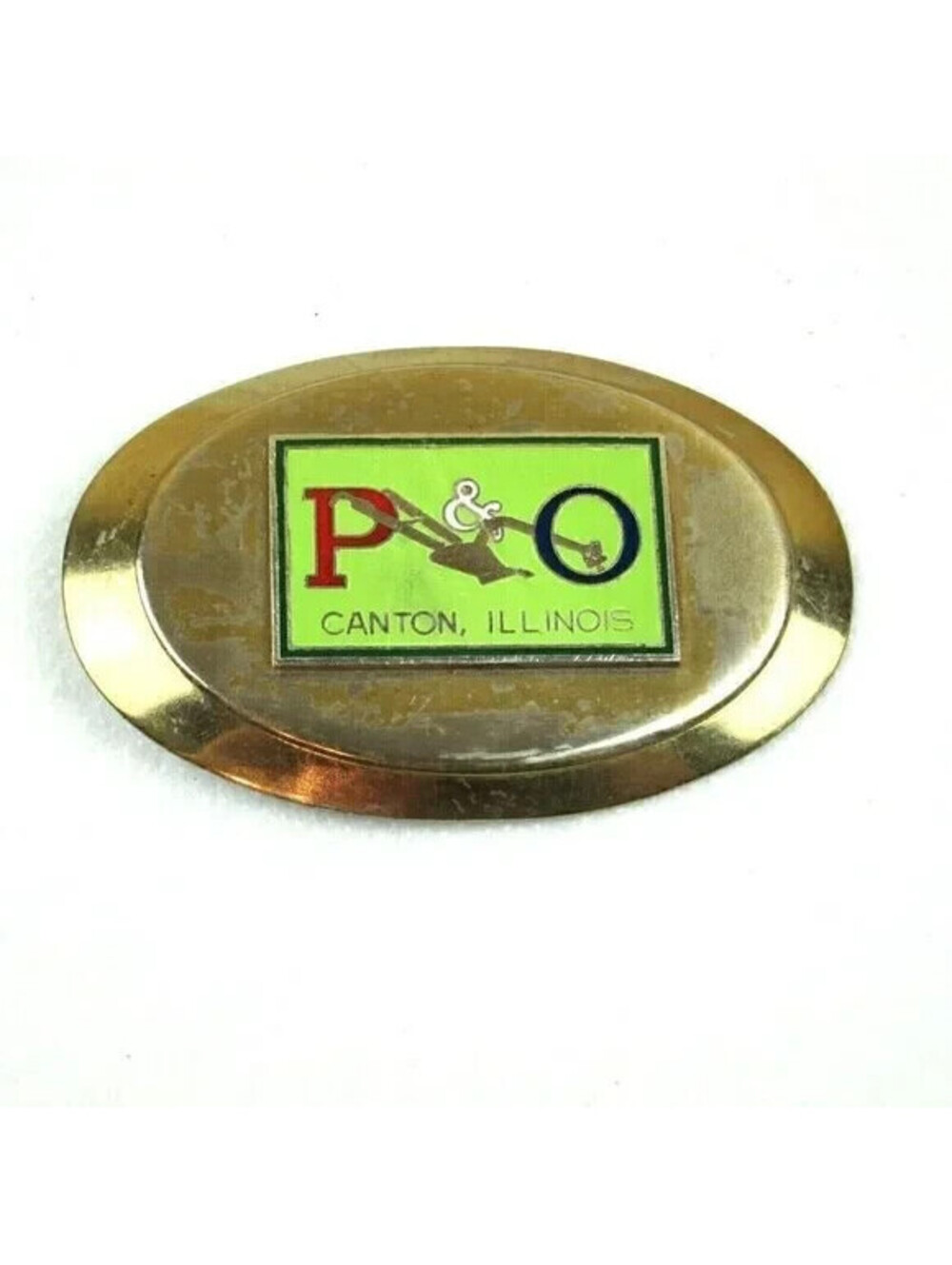 Vintage Belt Buckle P&O Parlin & Orendorff Plow Company Advertising 1970s RARE